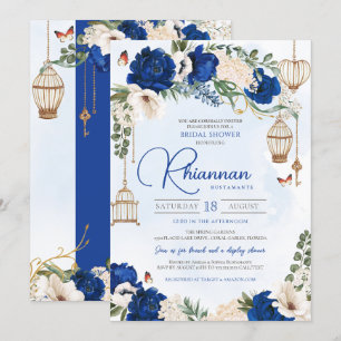 Möhippa av Blommigten Blue Guld Butterfly Elegant Inbjudningar