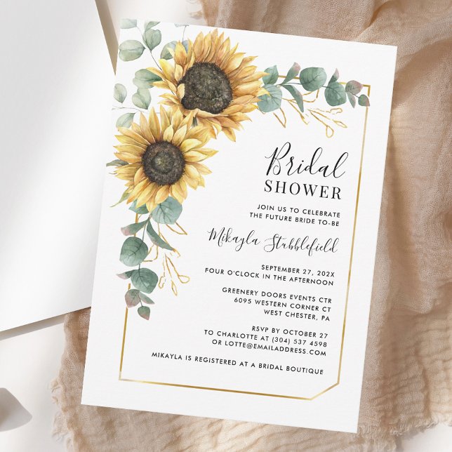 Möhippa av Blommigten Eucalyptus Foliage Solros Inbjudningar (Watercolor Eucalyptus Sunflower Floral Bridal Shower Invitation)