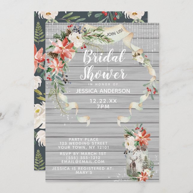 Möhippa av Blommigten Rustic White Winter Forest Inbjudningar (Fram/baksida)