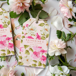 Möhippa av blommor i rosan blommigt presentetikett