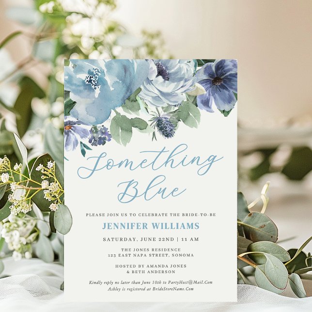 Möhippa av Blue Dusty Blue-Blommigt Inbjudningar (Skapare uppladdad)