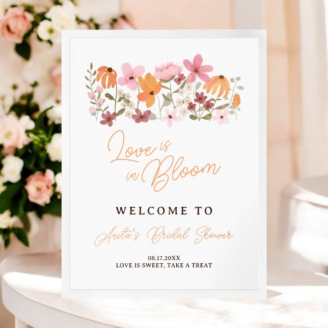 möhippa av boho meadow wildblomma välkommen poster (boho meadow wildflower bridal shower welcome poster)