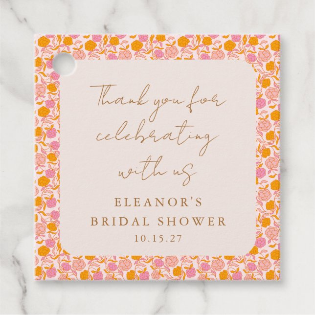 Möhippa av Boho Rosa Orange Blommigt Tack Gåvor Etiketter (Framsida)