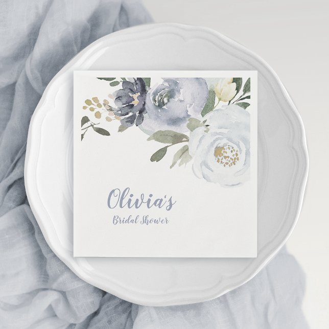 Möhippa av botanisk dammig i blå blommigt pappersservett (Blooming botanical dusty blue floral bridal shower napkins)