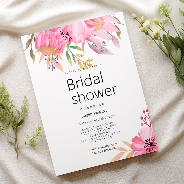 Möhippa av botaniska blommigtar för vattenfärg inbjudningar (Watercolor botanical garden floral Bridal Shower)