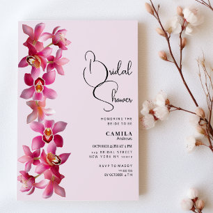 Möhippa av botaniska rosa burgundy orchids inbjudningar