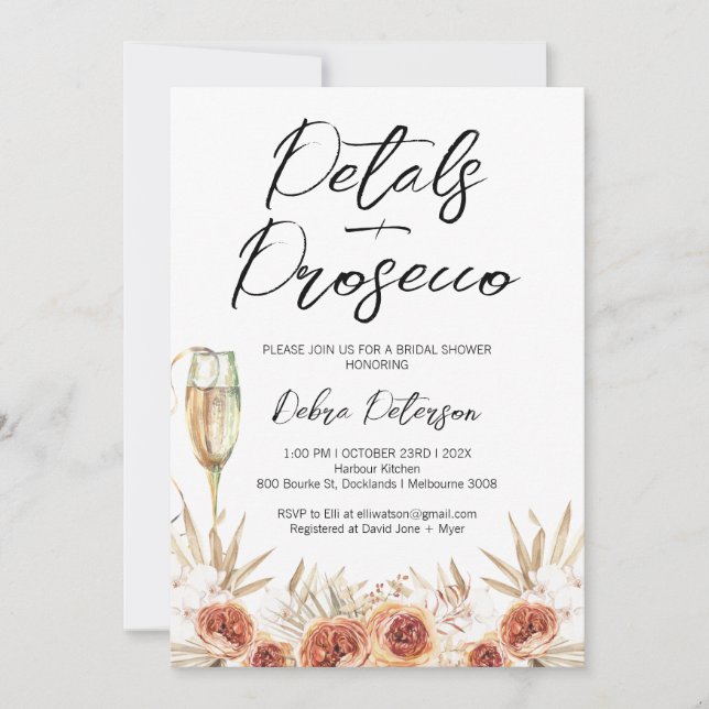 Möhippa av bränd Orange Ro Petals Prosecco Inbjudningar (Framsida)