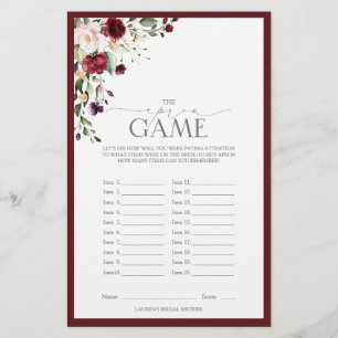 Möhippa av Burgundy Watercolor Blommigt Game