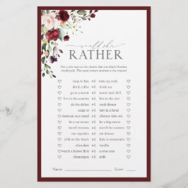 Möhippa av Burgundy Watercolor Blommigt Game