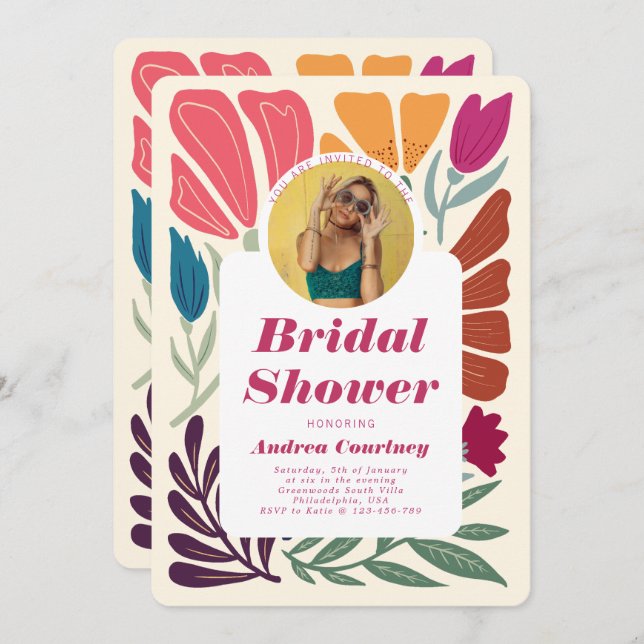 Möhippa av chic Färg Blommigt som inte matchar fot Inbjudningar (Fram/baksida)