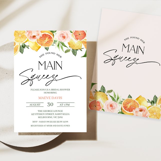 Möhippa av Citrus Lemon Orange Blommigt Inbjudningar (Citrus Bridal Shower Invitation She Found Her Main Squeeze Bridal Shower Invite Floral Orange Lemon)