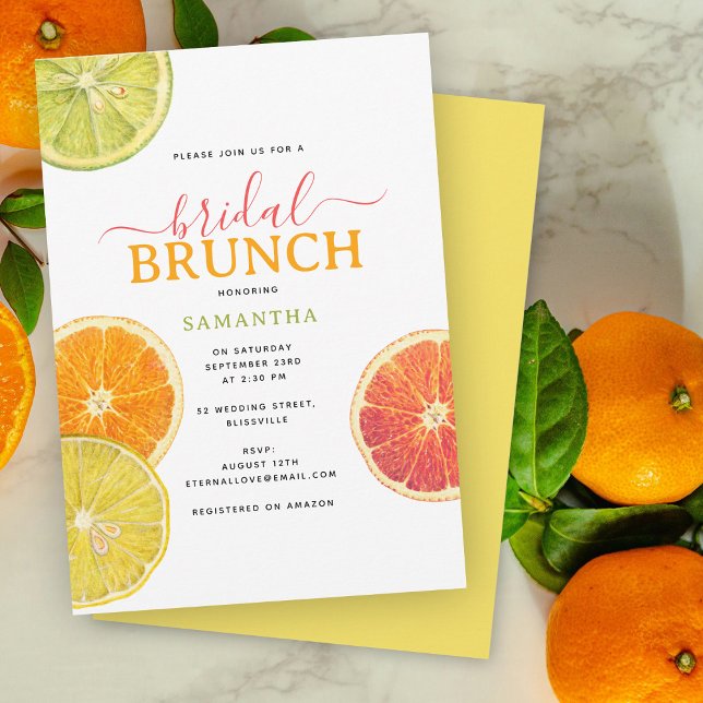 Möhippa av Citrus Möhippa Brunch Lemon Orange  Inbjudningar (Citrus Bridal Brunch Lemon Orange Bridal Shower Invitation)