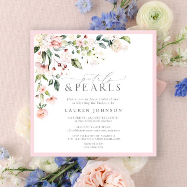 Möhippa av elegant Petals & Pearls Rosa Blommigt Inbjudningar (Skapare uppladdad)