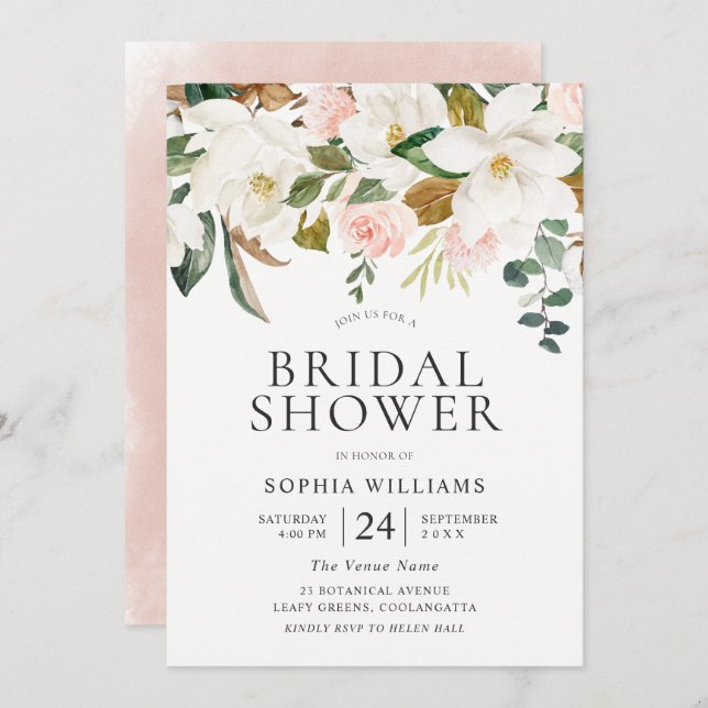 Möhippa av Eleganten  och vita Blommigtar Inbjudningar (Fram/baksida)