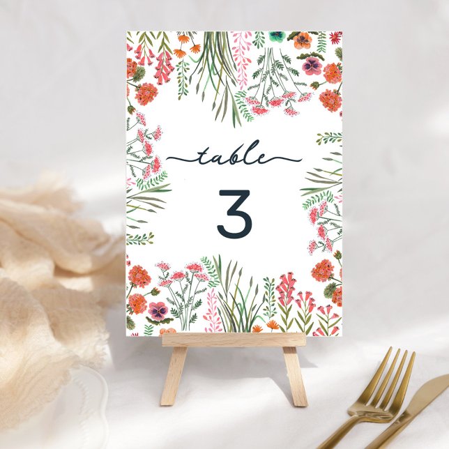 Möhippa av färgämnen för Wildblomma Bordsnummer (Colorful Wildflower Bridal Shower Table Number)