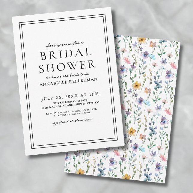 Möhippa av färgglad botaniska Wildblommor Inbjudningar (Colorful Botanical Wildflower Bridal Shower Invitation)