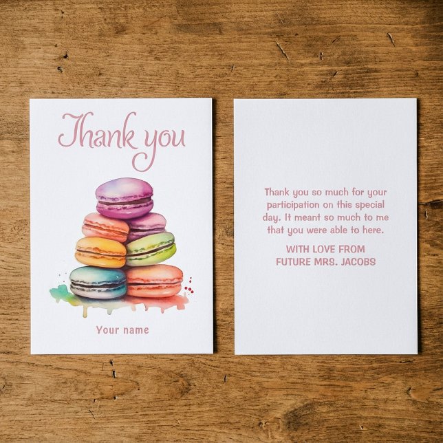 Möhippa av färgstark ljusgul makaron-vattenfärg tack kort (Colorful bright macaroon watercolor bridal shower thank you card.)