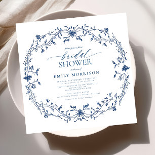 Möhippa av fransk Blue & White Victorian Blommigt Inbjudningar