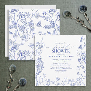 Möhippa av fransk Blue & White Victorian Blommigt Inbjudningar
