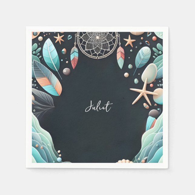 Möhippa av glasavfall från akvariefärgade havsområ pappersservett (Framsidan)