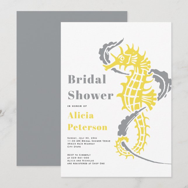 möhippa av grått och gult sjöstrand inbjudningar (Fram/baksida)