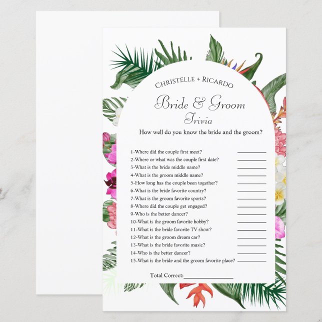 Möhippa av hawaiian bride & groom trivia (Fram/baksida)