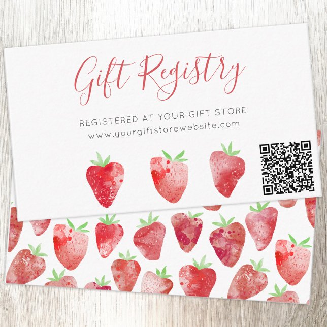 Möhippa av jordgubbsregistret QR kod Tilläggskort (Bridal shower berry sweet watercolor strawberry gift registry QR code enclosure card)