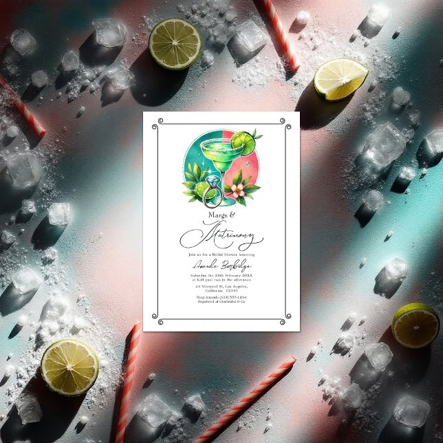 Möhippa av korall, turkos och Lime Margs & matris Inbjudningar (Coral, Turquoise and Lime Margs & Matrimony Bridal Invitation)