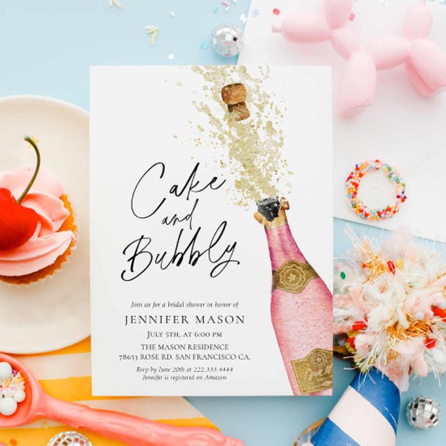 Möhippa av kummel och buteljerad champagne inbjudningar (Pink Bubbly Bridal Shower Invitation)
