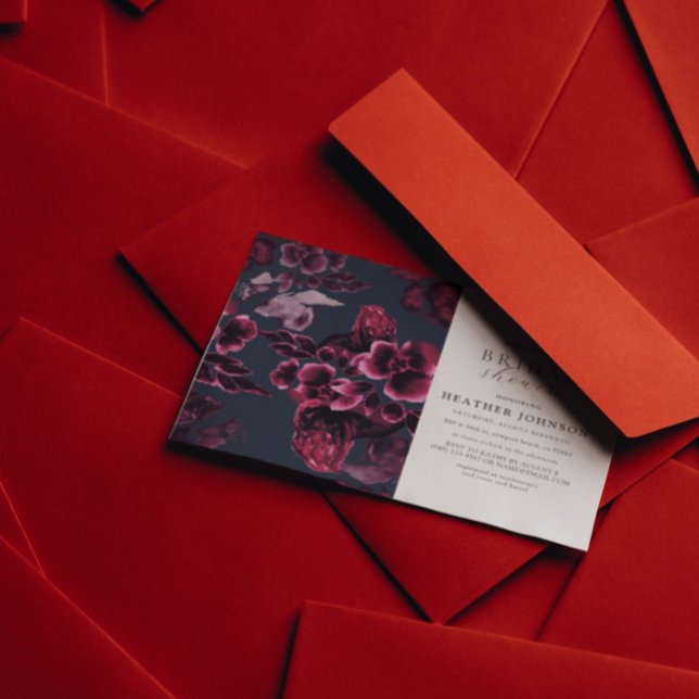 Möhippa av lyxmarinkblått och burgundisk Blommigt Inbjudningar (Skapare uppladdad)