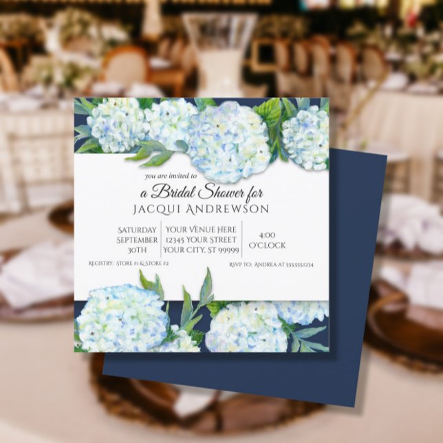 Möhippa av marin blå och vit Hydrangea-Blommigt Inbjudningar (Skapare uppladdad)