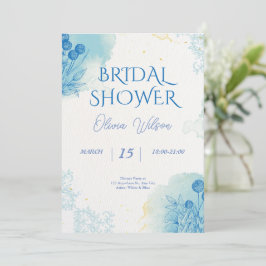 Möhippa av minimalistisk vattenfärg, blå och Guld Inbjudningar