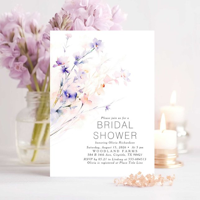 Möhippa av mjuk Lila och  blommor Inbjudningar (Floral Purple and Pink Bridal Shower Invitations)