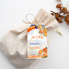 möhippa av orange blå azulejo talavera presentetikett