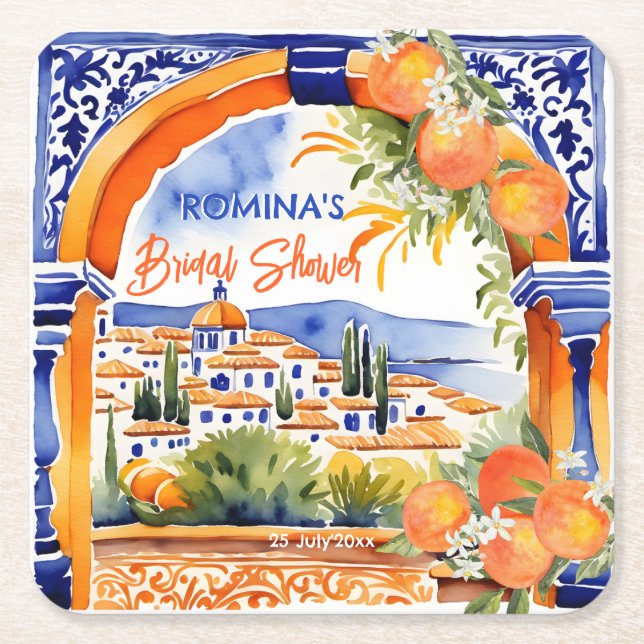möhippa av orange blå azulejo talavera underlägg papper kvadrat (Framsidan)