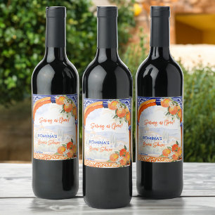 möhippa av orange blå azulejo talavera vinflaska etikett