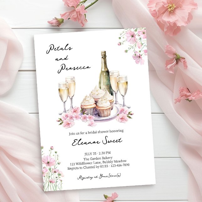 Möhippa av Petals och Proseccos Rosa Blommigt  Inbjudningar (Petals & Prosecco Invitation from Cupcakes and Cava Bridal Shower Collection by Darling & May)
