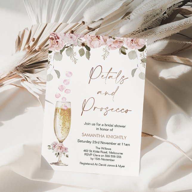 Möhippa av Peters och Proseccos Blommigt och glas Inbjudningar (Petals and Prosecco Bridal Shower Invitation, Champagne Petals Bridal Shower theme, Wedding Shower, )