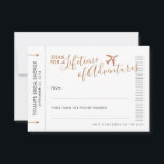 Möhippa av reseidea Advice-kort<br><div class="desc">Copper Bronze eller Bronze Sepia Advice-kort för en Möhippa för destinationsbröllop eller resetema som tryckts på mini "boardingkort" flygplan biljett så att gästerna kan få skriva för resråd och semesteridéer från resa eller datumnattstankar - eller båda. Med den flexibla utformningen kan du bestämma hur du vill att rådgivningsspelet i brudens...</div>