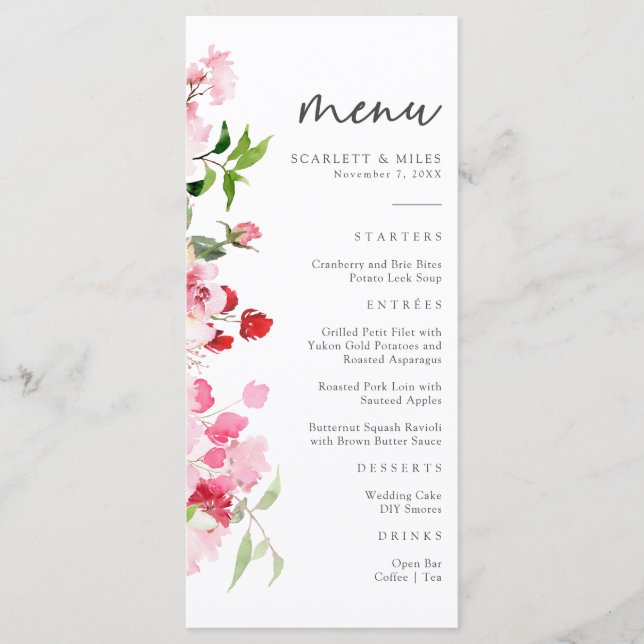 Möhippa av röd och Rosa Blommigt Meny (Framsida)
