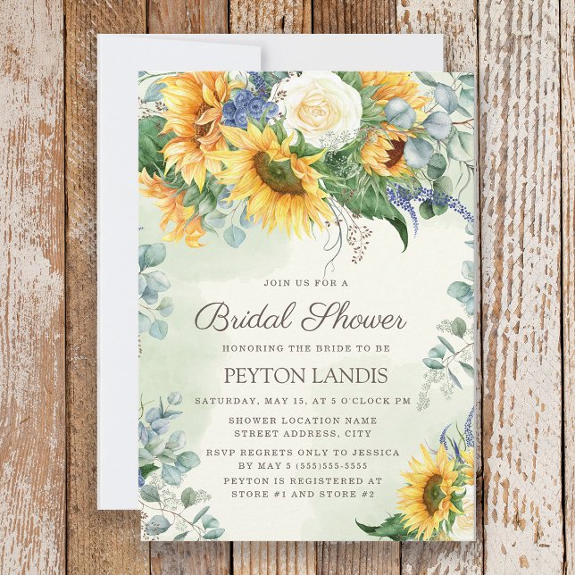 Möhippa av solblommor Eucalyptus Löv Inbjudningar (Sunflowers and eucalyptus bridal shower invitation)