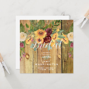 Möhippa av solblommor Rustic Wood Square Inbjudningar