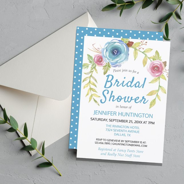 Möhippa av söt Blue Blommigt Arch-Blommigt Inbjudningar (Fresh Blue Floral Bridal Shower Invitation
)