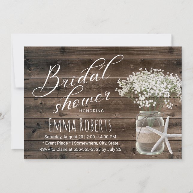 Möhippa av Starfish Rustic Blommigt Burk Beach Inbjudningar (Framsida)