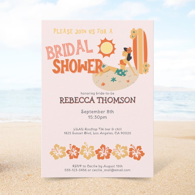 Möhippa av stranden av tropiska surfor från Retro  Inbjudningar (Skapare uppladdad)