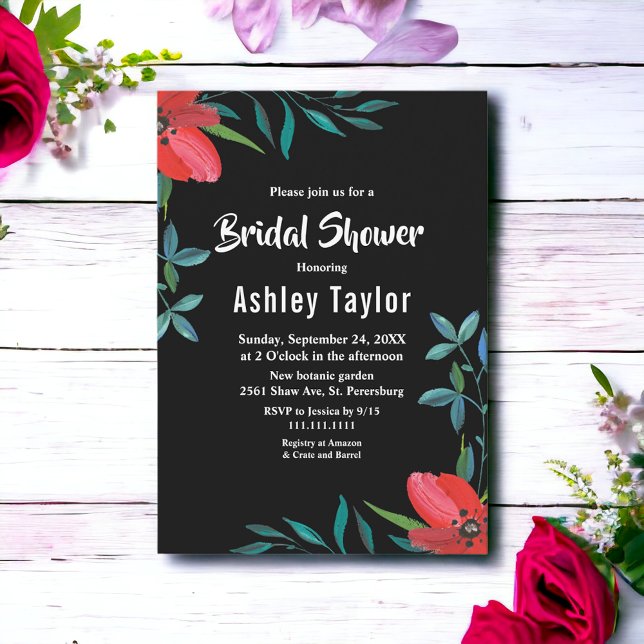 Möhippa av svart och vit Wildblomma-Blommigt Inbjudningar (Skapare uppladdad)