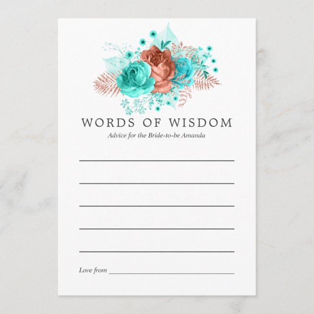 Möhippa av turkos och koral Tropical Blommigt Rådkort (Framsida)