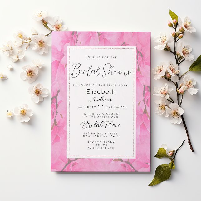 Möhippa av vattenfärgad rosa grönt eller chidblomm inbjudningar (Watercolor pink green orchid flower Bridal Shower)