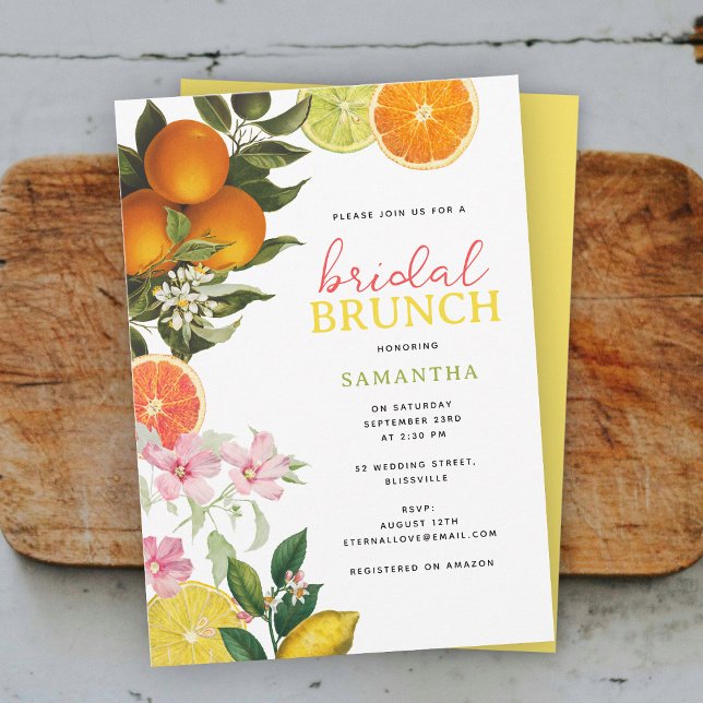 Möhippa av vattenfärgen Citrus Möhippa Brunch  Inbjudningar (Watercolor Citrus Bridal Brunch Bridal Shower Invitation)