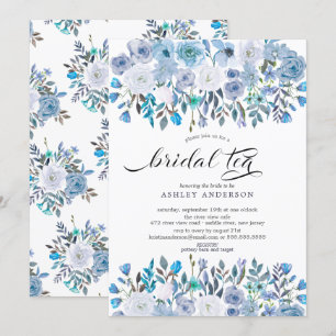 Möhippa av vattenfärgen Light Blue Blommigt Tea Inbjudningar
